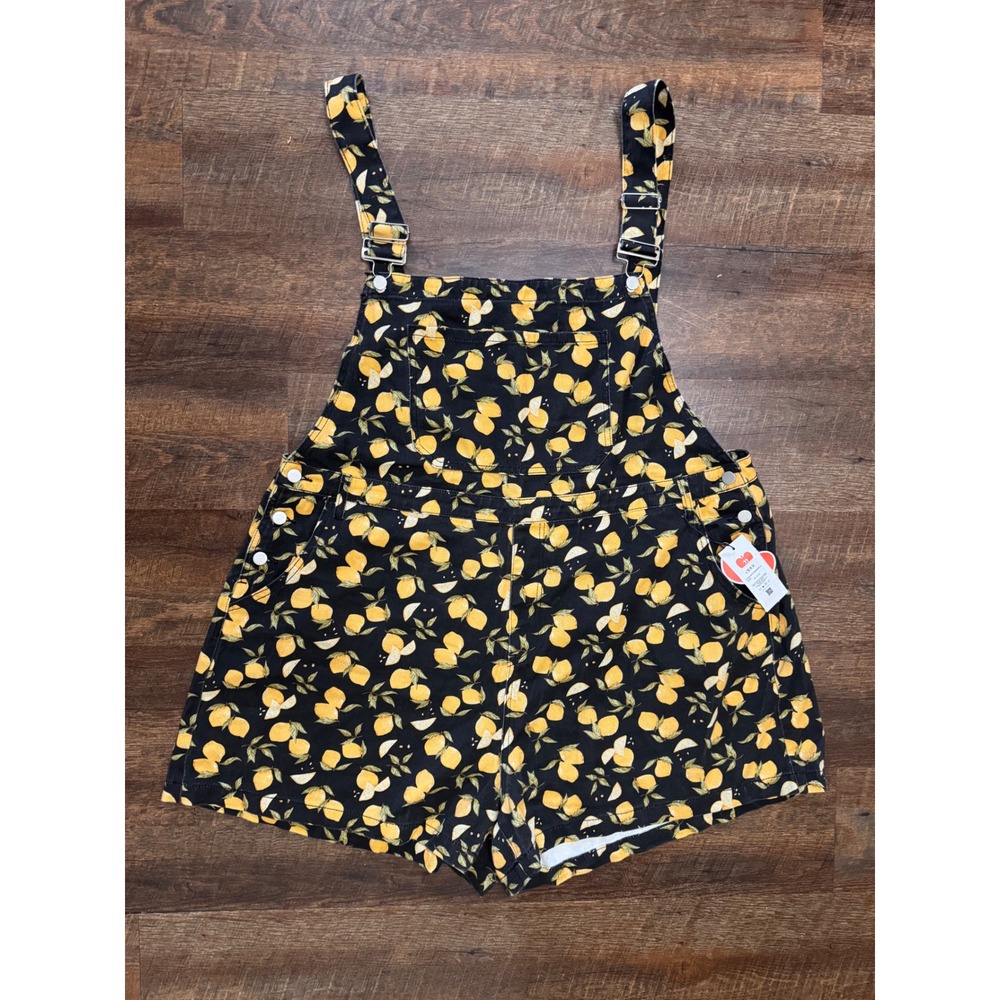 CIDER NWT 4XL Lemon Print Short Overalls Black Cotton Shortall Romper